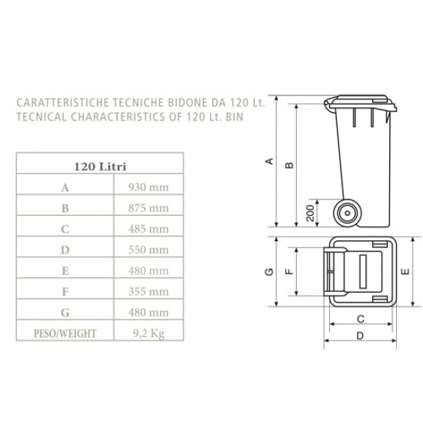Bidone spazzatura 120 litri, Bidoni indifferenziata